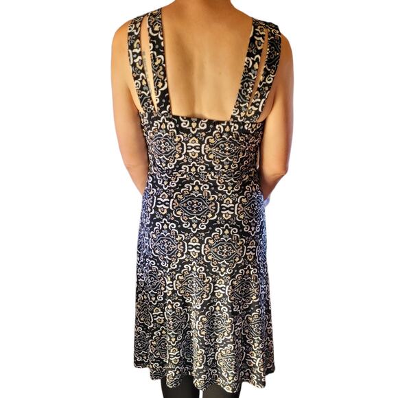 R&K Originals Black Ivory Midi Dress 10 Boho Geometric Sleeveless V Neck Modest - Picture 5 of 9